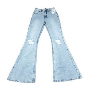Lee High Rise Flare Jeans Blue Light Glam DX Ripped Distressed Western Size 25